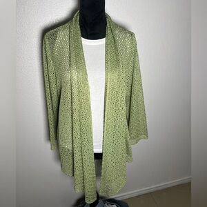 Green Open-Front Knit Cardigan